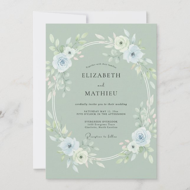 Salbei-Eisblatt-Hochzeit Einladung (Vorderseite)