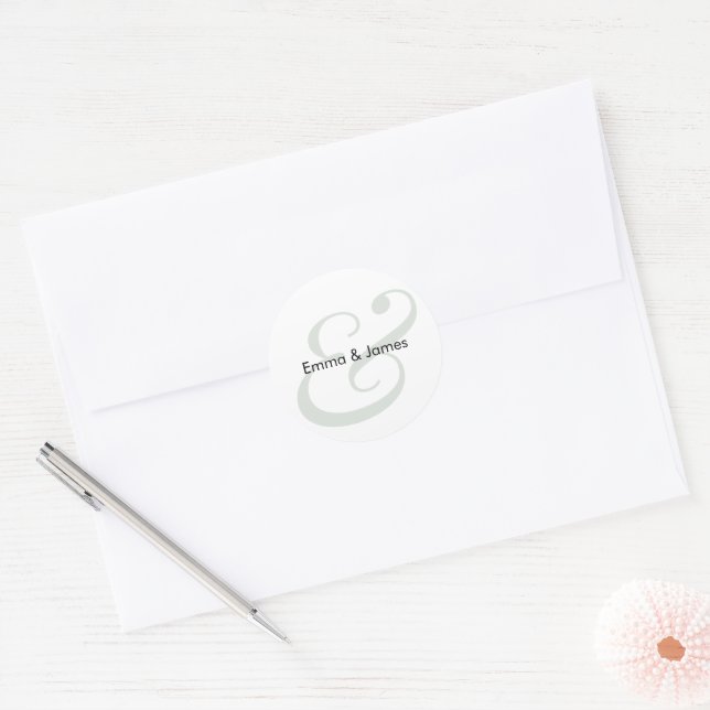 Salbei-Et-Zeichen-Hochzeit | Monogramm-Umschlag Runder Aufkleber (Umschlag)