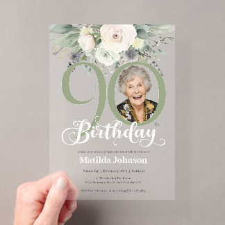 Salbei Florales Foto 90. Geburtstag Acryleinladungen