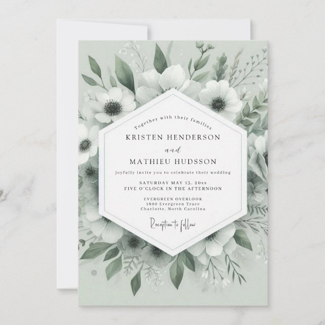 Salbei flüsternde Anemone Hochzeit Einladung (Vorderseite)