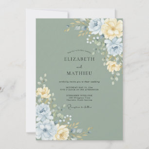 Salbei Gelbe Sanfte Florale Hochzeit Einladung