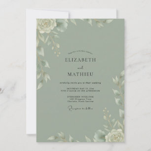 Salbei Gemalte Blätterhochzeit Einladung