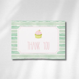 Salbei-gestreifte Cupcake-Matcha-Vintage-Baby-Show Dankeskarte