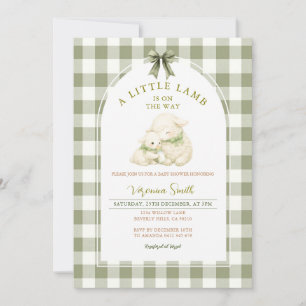 Salbei-Gingham-Bogen Kleines Lamm Baby Shower Einladung