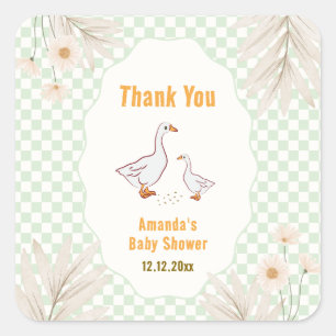 Salbei Gingham Daisy Boho Verrückte Gans Babyparty Quadratischer Aufkleber