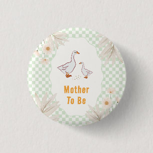 Salbei-Gingham-Daisy-Gans-Baby-Shower für werdende Button