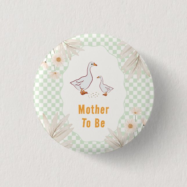 Salbei-Gingham-Daisy-Gans-Baby-Shower für werdende Button (Vorderseite)