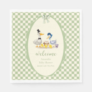 Salbei-Gingham-Enten-Familie-Enten-Baby-Party Serviette