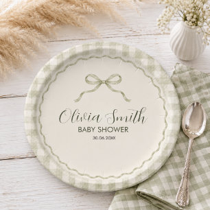 Salbei-Gingham-Kaninchen-Baby-Party Pappteller