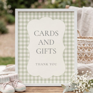 Salbei-Gingham-Karten-Geschenke-Baby-Shower-Schild Poster