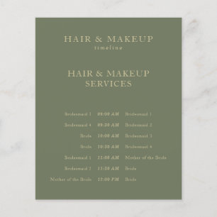 Salbei-Gold-Budget-Hochzeitsfrisur-Make-up-Zeitpla Flyer