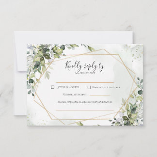 Salbei-Gold-Eukalyptus-Geometrie-Hochzeits-RSVP-Ka RSVP Karte