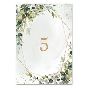 Salbei-Gold-Eukalyptus-Geometrie-Hochzeitstisch-Sc Tischnummer