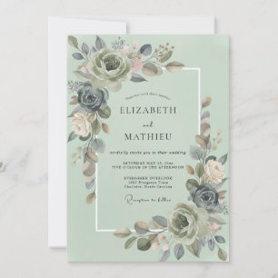 Salbei-Grau-Botanische Hochzeit Einladung