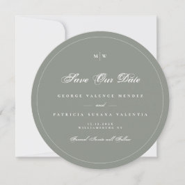 Salbei-Grau-Weiß Elegante Runde Foto-Save-the-Date Einladung