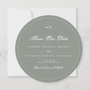 Salbei-Grau-Weiß Elegante Runde Foto-Save-the-Date Einladung