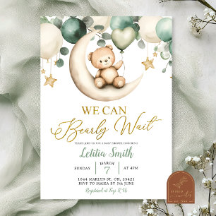Salbei Greenery Bearly Wait Neutrale Babyparty Einladung