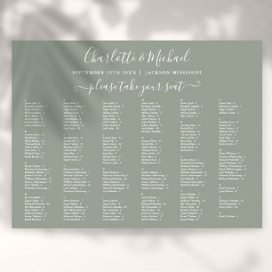 Salbei-Grün 200 Namen Hochzeits-Sitzplan Poster