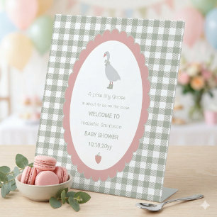 Salbei-Grün-Alberne-Kleine-Gans-Baby-Party-Willkom Sockelschild