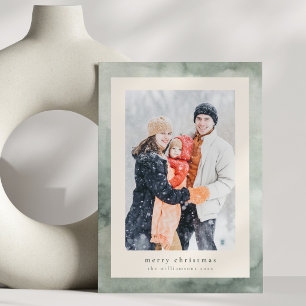 Salbei-Grün-Aquarell-Frohe-Weihnachten-Familienfot Feiertagskarte
