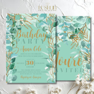 Salbei-Grün-Blätter Geburtstag Elegant Modern Einladung