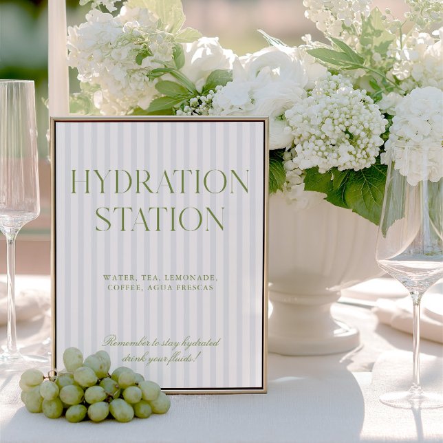 Salbei Grün & Blau Streifen Hydrationsstation Schi (Sage Green & Blue Stripe Hydration Station Sign)