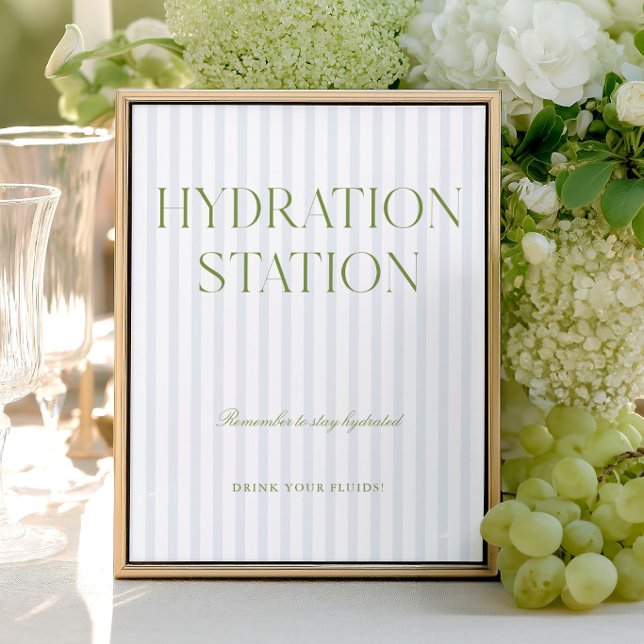 Salbei Grün & Blau Streifen Hydrationsstation Schi (Sage Green & Blue Stripe Hydration Station Sign)