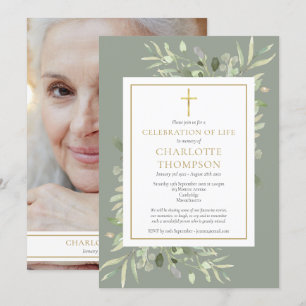 Salbei-Grün-Christen-Feier-des-Lebens-Foto Einladung