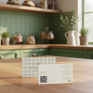 Salbei Grün Creme Gingham QR Bäckerei Marketing Visitenkarte