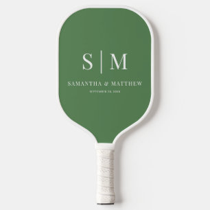 Salbei-Grün Einfaches Paar-Monogramm-Initialen-Hoc Pickleball Schläger