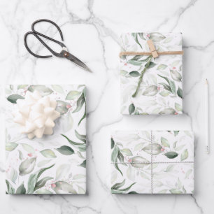 Salbei Grün Elegant Sanfte Rose Gold Foliage Geschenkpapier Set