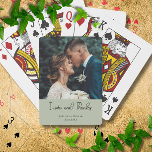 Salbei-Grün Elegante Hochzeitsliebe und Dank Foto Spielkarten
