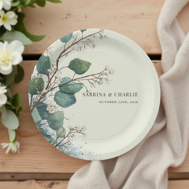 Salbei Grün Eukalyptus Elegant Boho Pappteller (Von Creator hochgeladen)