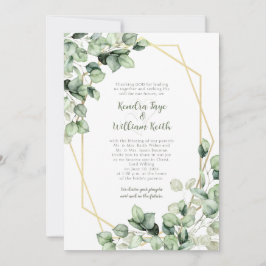 Salbei Grün Eukalyptus Gold Geometrische Hochzeit Einladung