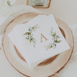 Salbei Grün Eukalyptus Gold Monogramm Hochzeitsser Serviette