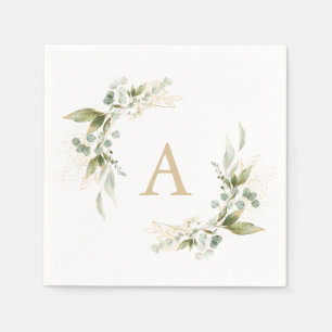 Salbei Grün Eukalyptus Gold Monogramm Hochzeitsser Serviette