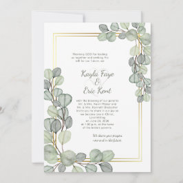 Salbei Grün Eukalyptus Gold Rahmen Hochzeit Einladung