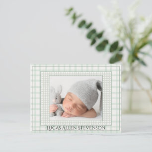 Salbei-Grün-Gingham Ein Foto Geschlechtsneutrale G Ankündigungspostkarte
