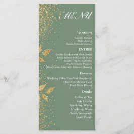Salbei-Grün-Gold-Botanisches-Hochzeitsempfangsmenü Menükarte