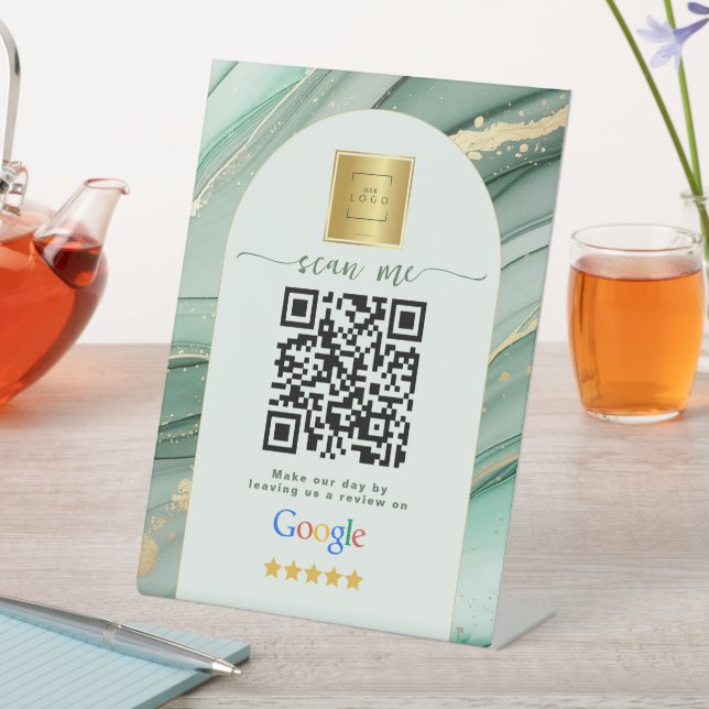 Salbei-Grün Google Bewertungen Geschäft-Link QR-Co Sockelschild (In Situ)