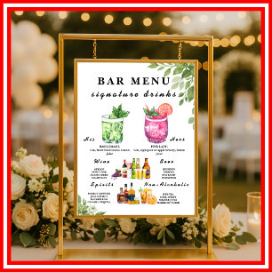 Salbei-Grün-Grün-Bar-Menü-Hochzeitsgetränkeschild  Poster