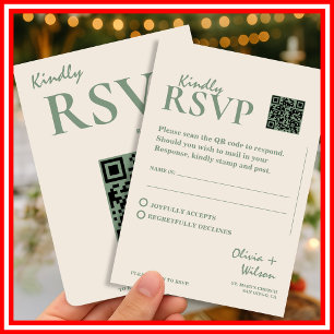 Salbei-Grün Hochzeits-QR-Code-RSVP Begleitkarte