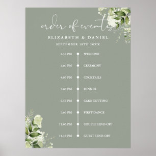 Salbei-Grün-Hochzeitsablauf-Schild Poster