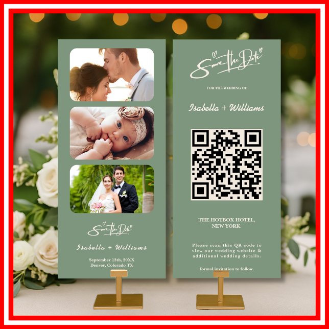 Salbei-Grün Hochzeitsfoto QR-Code Save The Date (Von Creator hochgeladen)