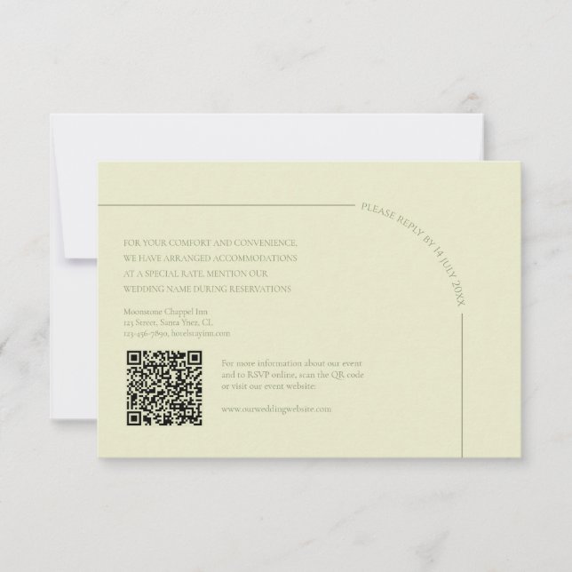 Salbei Grün & Leinen QR Code Boho Minimalist  RSVP Karte (Vorderseite)