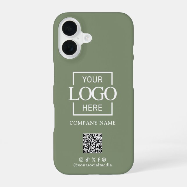 Salbei-Grün-Minimalistisches Firmenlogo & QR-Code iPhone 16 Hülle (Rückseite)