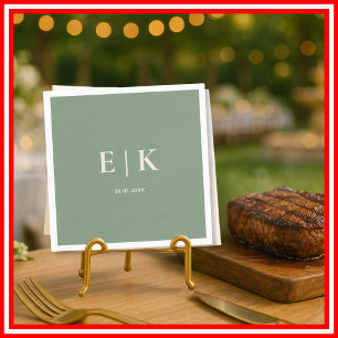 Salbei-Grün-Monogramm-Hochzeit Serviette