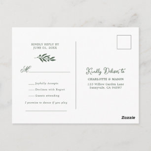 Salbei-Grün-Oliven-Hochzeitslied-Anfrage RSVP Postkarte