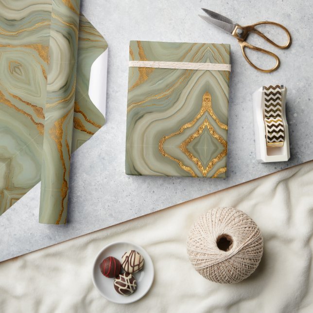 Salbei-Grün-Onyx mit Gold  Geschenkpapier (Kunsthandwerk)