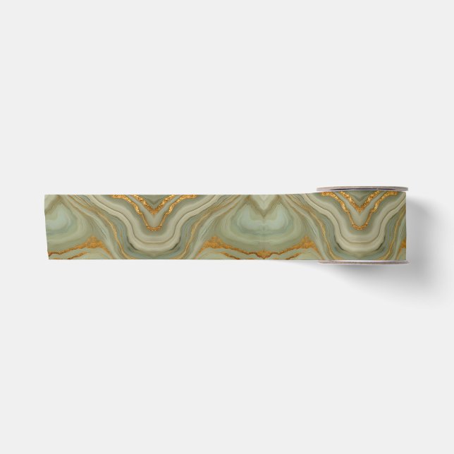 Salbei-Grün-Onyx mit Gold  Satinband (Vorderseite)